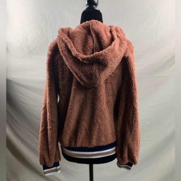 Striped Zip Up Hooded Teddy Jacket - Picture 3 of 5